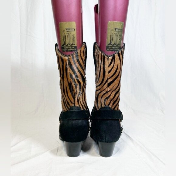 Vintage Black Suede Zebra Print Star Studded Stirrup Cowgirl Western Boots~9~ - Picture 5 of 7